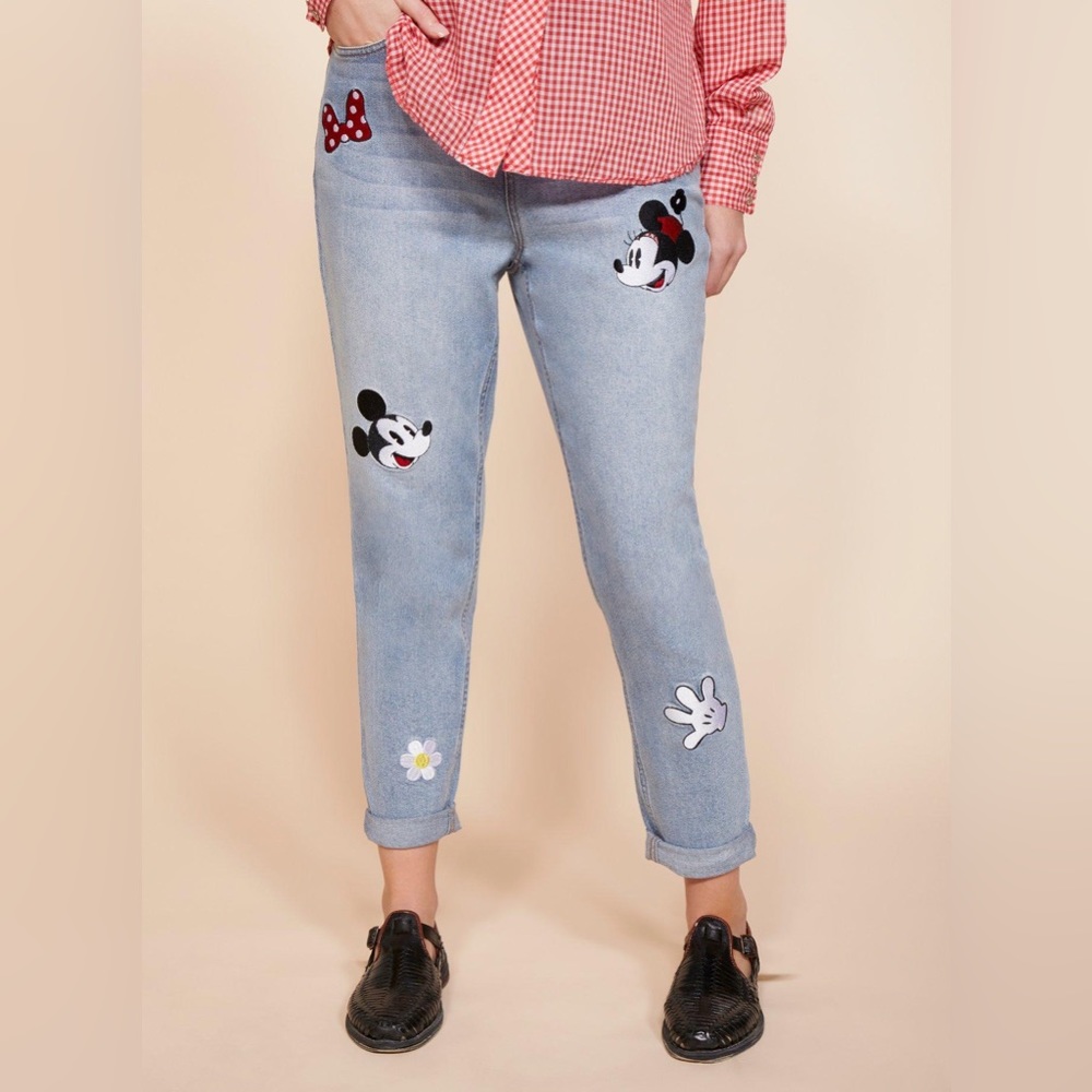Her Universe Disney Minnie Mouse & Mickey Mouse Embroidered Mom Jeans 13